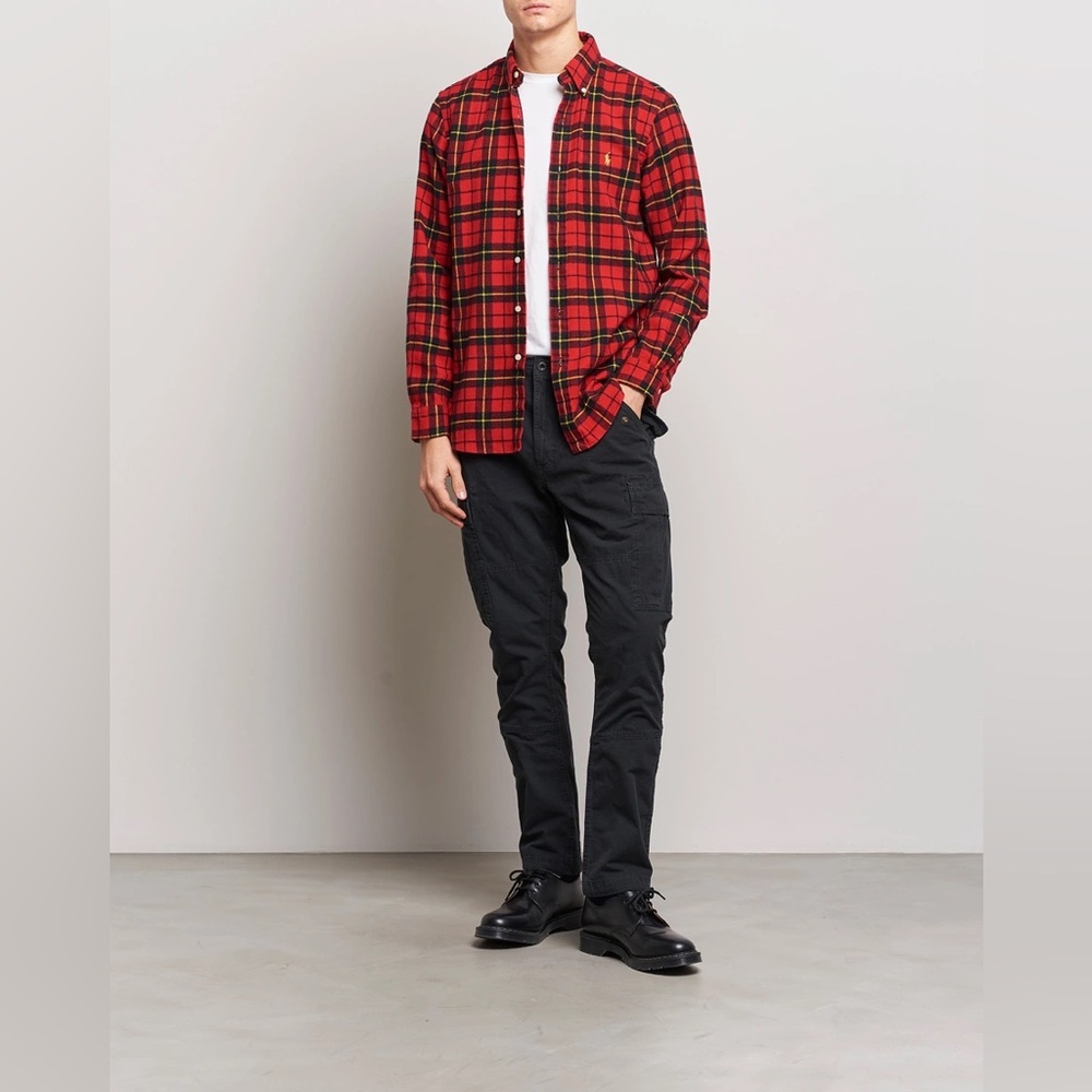 POLO RALPH LAUREN Lunar Holiday Flannel Checked Shirt Red/Black Classic Fit Sz.M